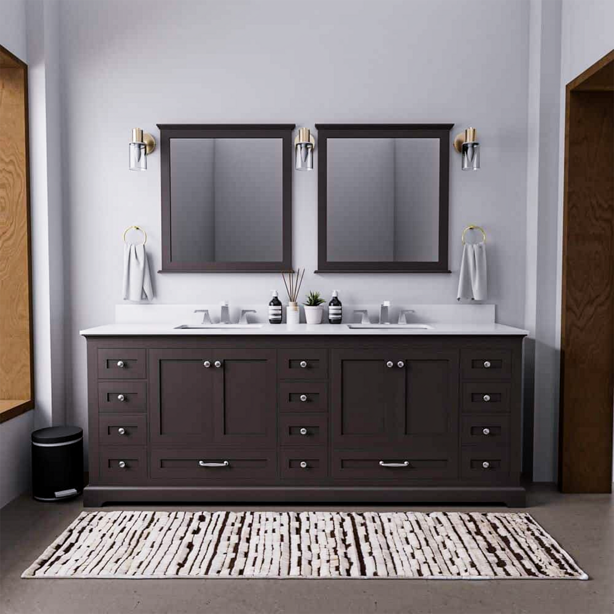 Dukes 84 in. Freestanding Bathroom Vanity with White Quartz Top, White Square Sink