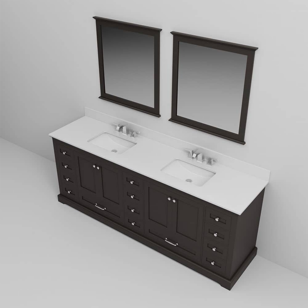 Dukes 84 in. Freestanding Bathroom Vanity with White Quartz Top, White Square Sink