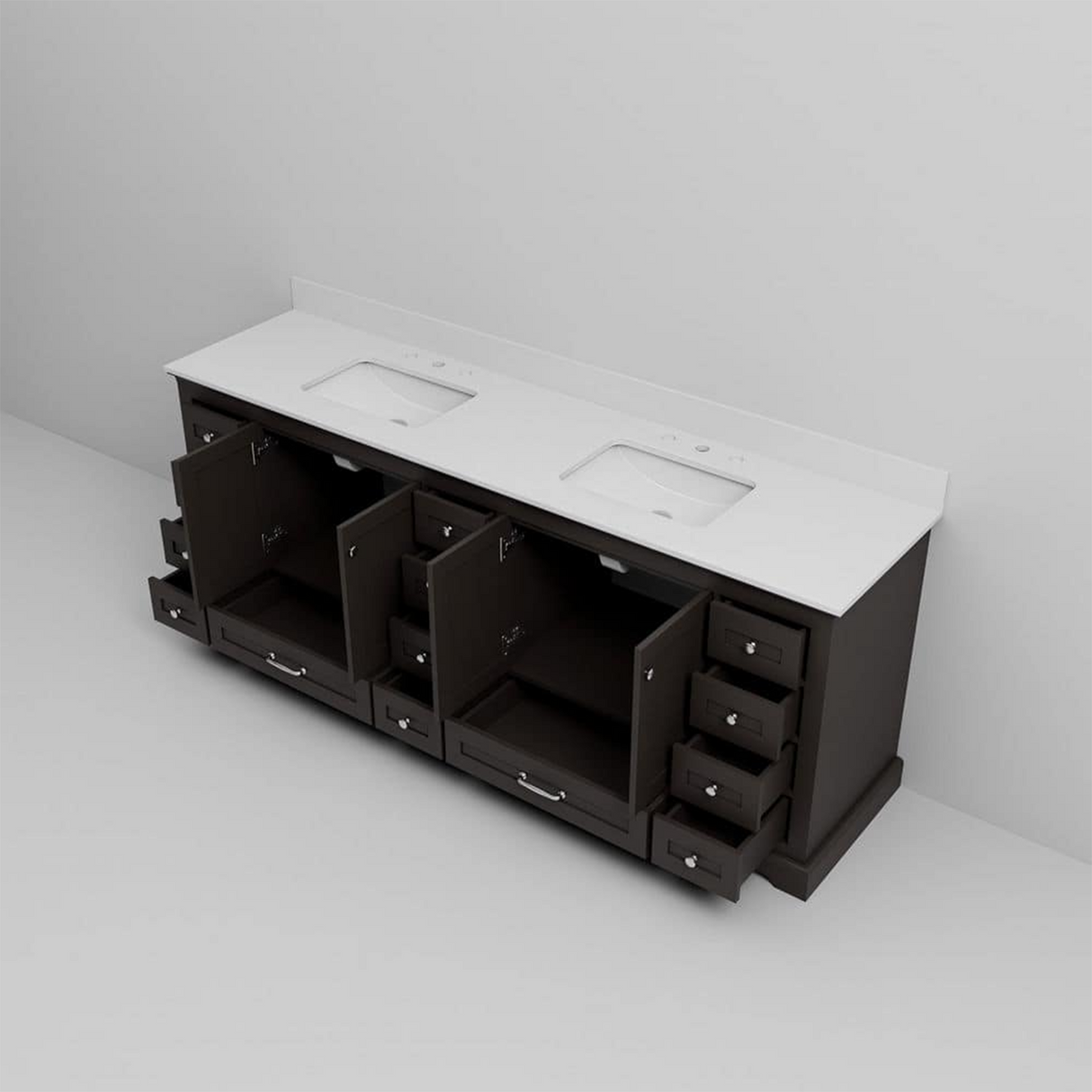 Dukes 84 in. Freestanding Bathroom Vanity with White Quartz Top, White Square Sink