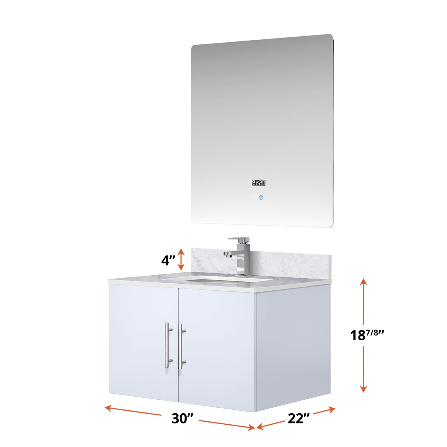 Geneva 30 in. Bathroom Floating Bathroom Vanity With Undermount Ceramic Sink With White Carrara Marble Top