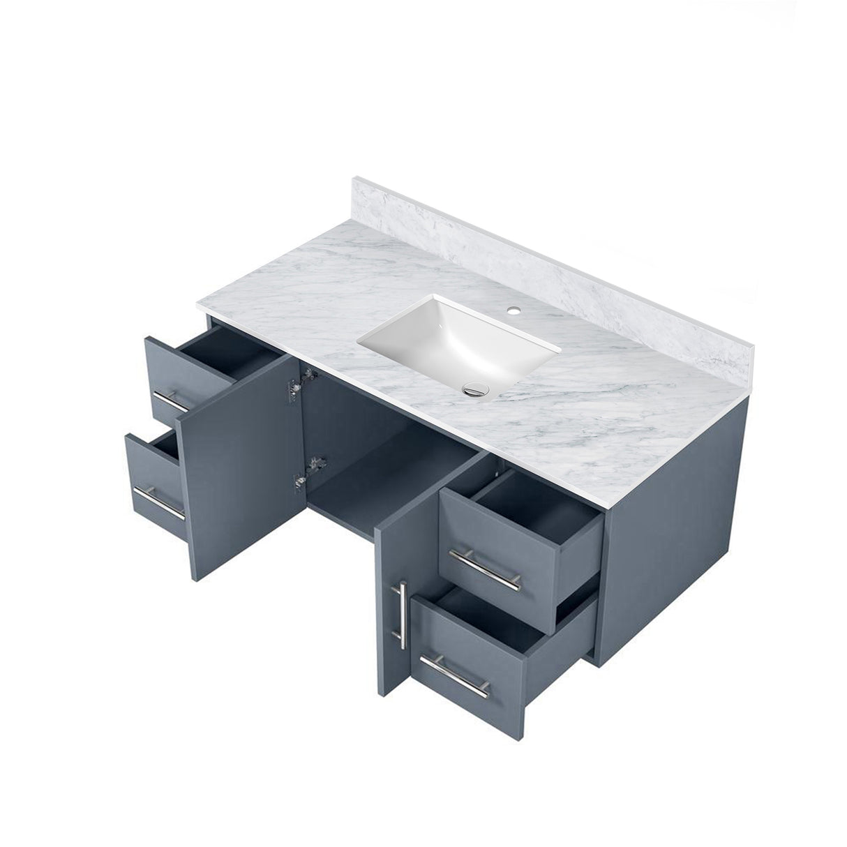 Geneva 48 in. Bathroom Floating Bathroom Vanity With Undermount Ceramic Sink With White Carrara Marble Top