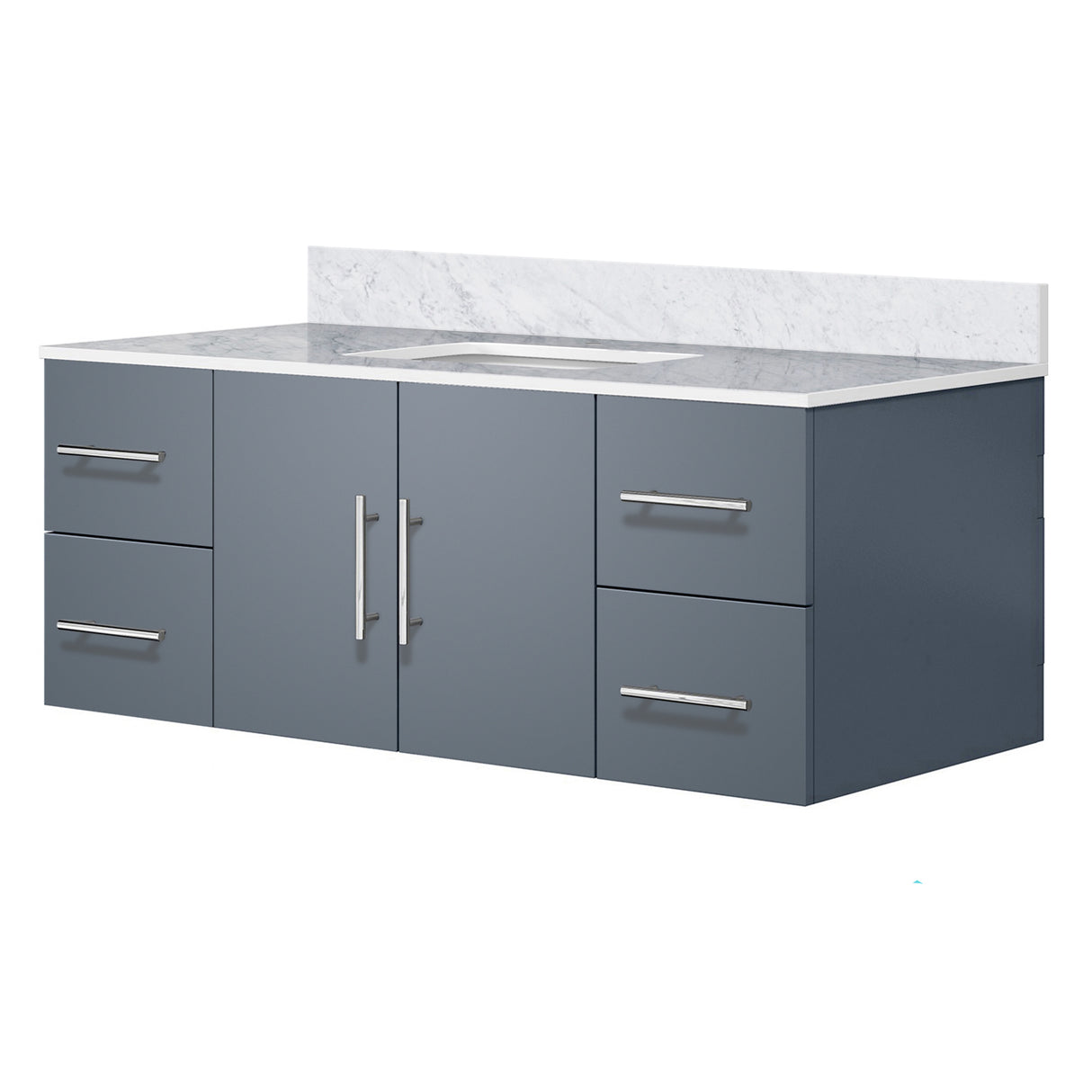 Geneva 48 in. Bathroom Floating Bathroom Vanity With Undermount Ceramic Sink With White Carrara Marble Top