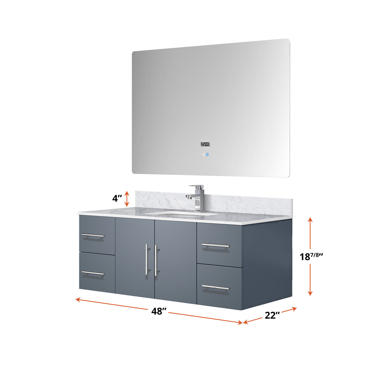 Geneva 48 in. Bathroom Floating Bathroom Vanity With Undermount Ceramic Sink With White Carrara Marble Top