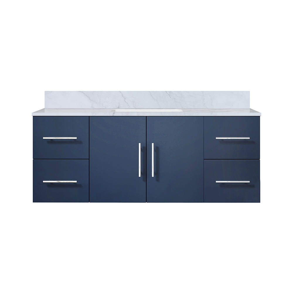 Geneva 48 in. Bathroom Floating Bathroom Vanity With Undermount Ceramic Sink With White Carrara Marble Top
