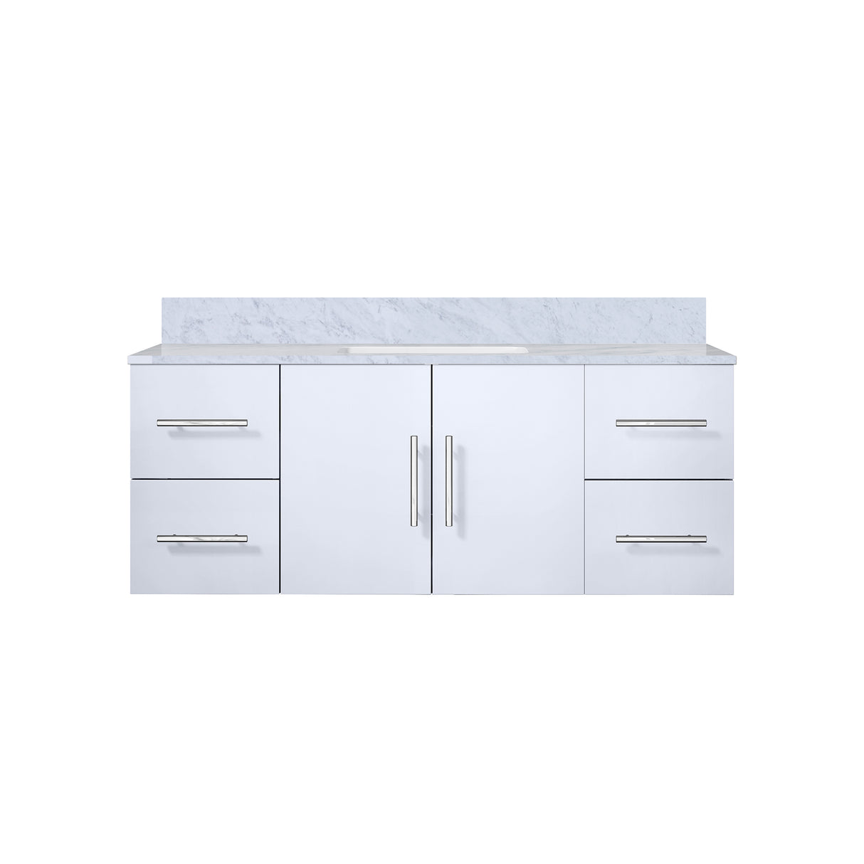 Geneva 48 in. Bathroom Floating Bathroom Vanity With Undermount Ceramic Sink With White Carrara Marble Top