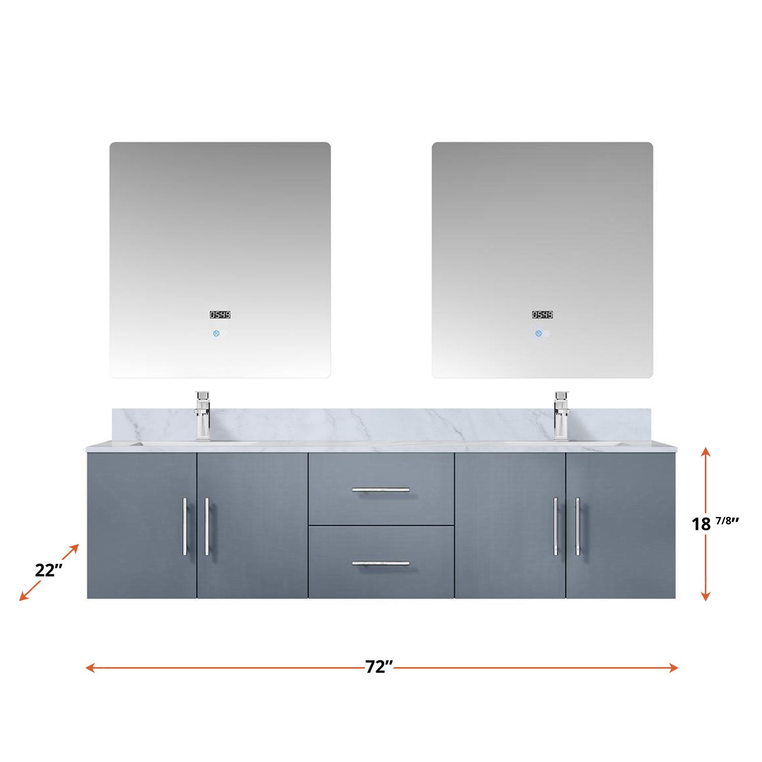 Geneva 72 in. Bathroom Floating Bathroom Vanity With Undermount Ceramic Sink With White Carrara Marble Top