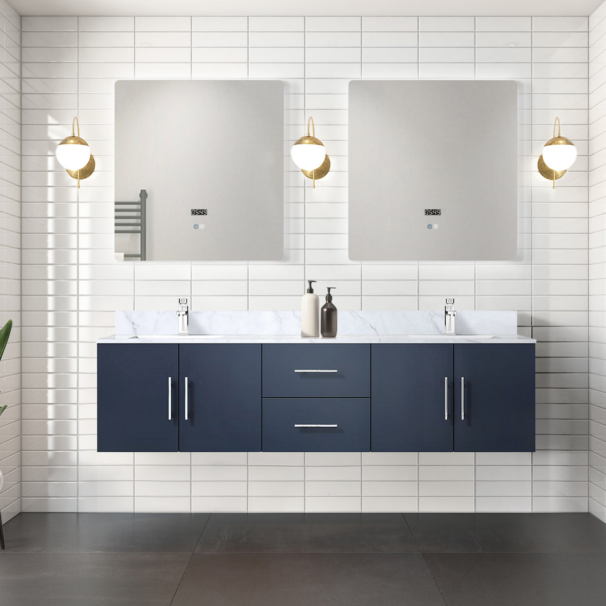Geneva 72 in. Bathroom Floating Bathroom Vanity With Undermount Ceramic Sink With White Carrara Marble Top
