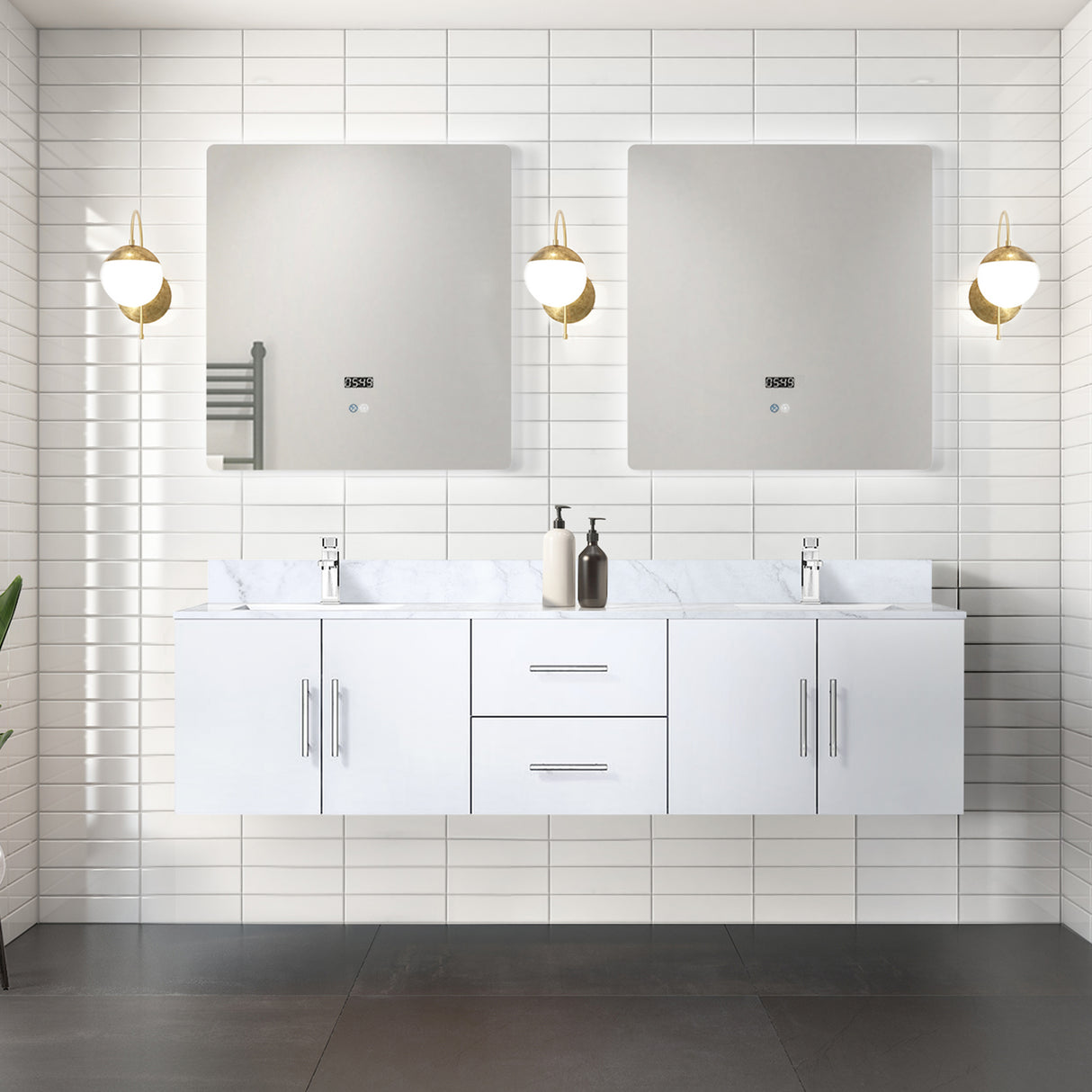 Geneva 72 in. Bathroom Floating Bathroom Vanity With Undermount Ceramic Sink With White Carrara Marble Top