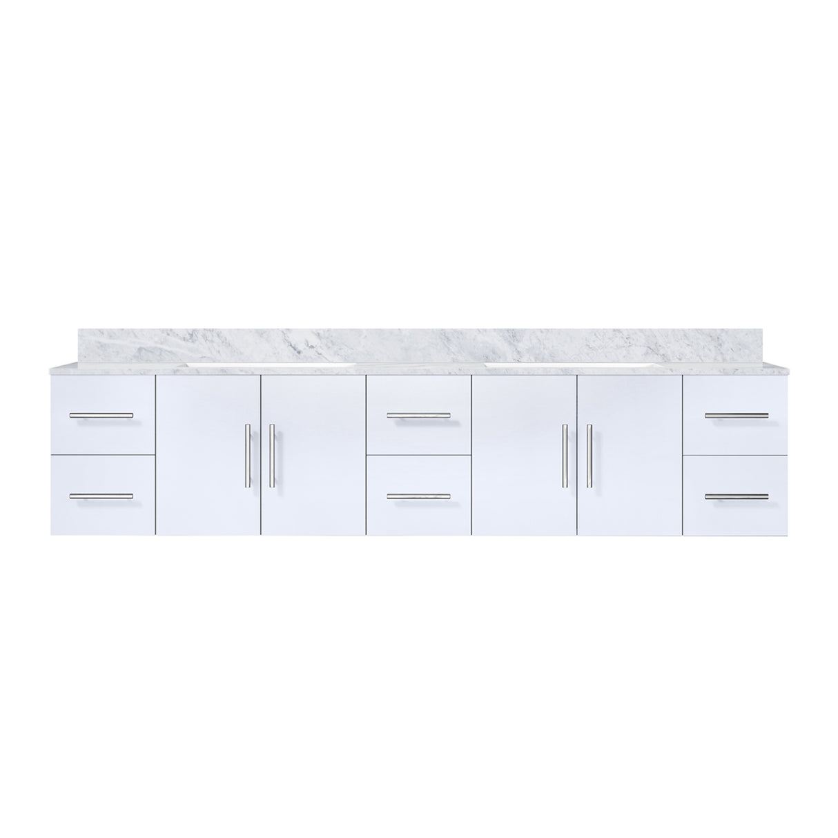 Geneva 84 in. Bathroom Floating Bathroom Vanity With Undermount Ceramic Sink With White Carrara Marble Top
