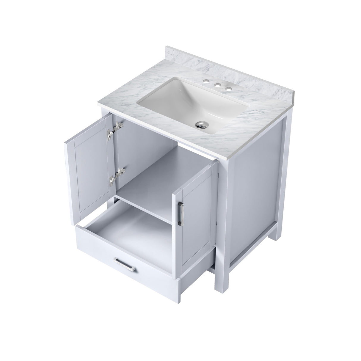 Jacques 30 in. Bathroom Freestanding Bathroom Vanity With Undermount Ceramic Sink, White Carrara Marble