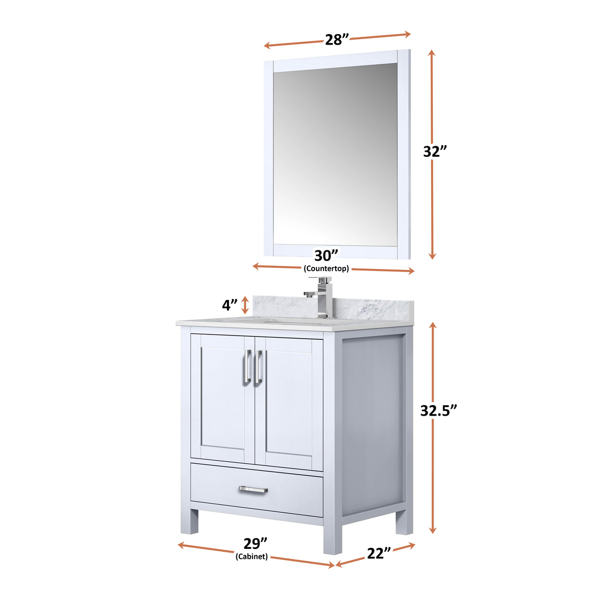 Jacques 30 in. Bathroom Freestanding Bathroom Vanity With Undermount Ceramic Sink, White Carrara Marble