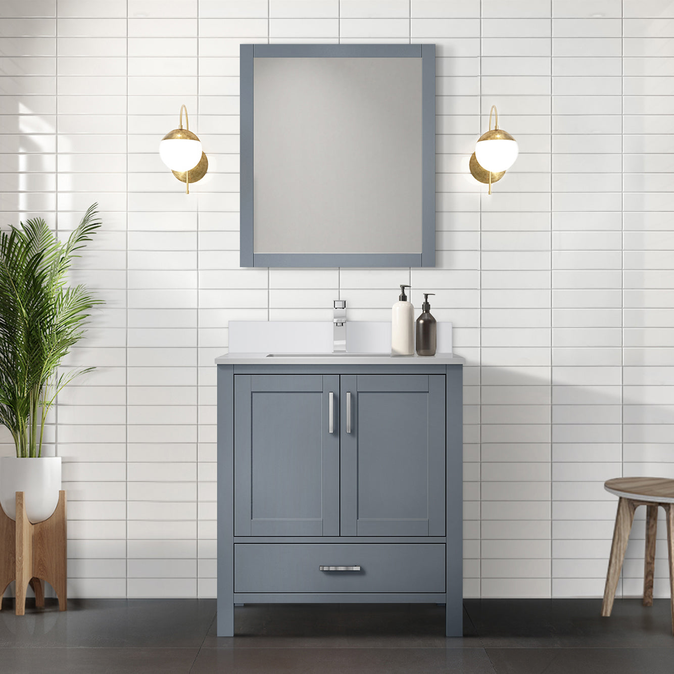 Jacques 30 in. Freestanding Bathroom Vanity with White Quartz Top, White Square Sink