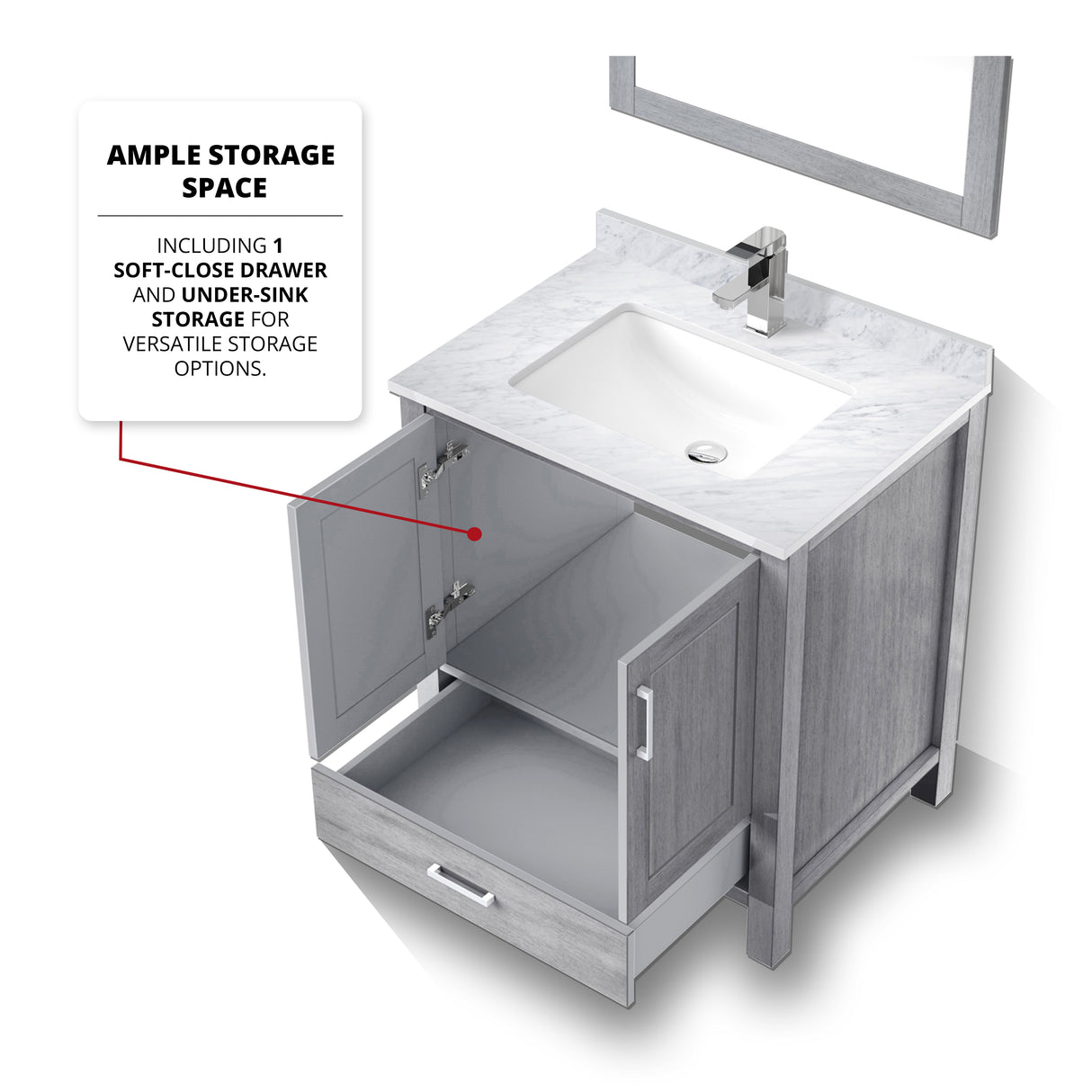 Jacques 30 in. Bathroom Freestanding Bathroom Vanity With Undermount Ceramic Sink, White Carrara Marble