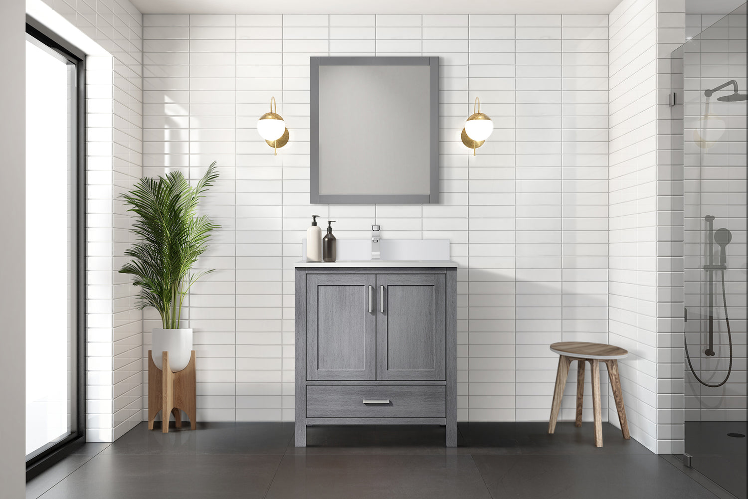 Jacques 30 in. Freestanding Bathroom Vanity with White Quartz Top, White Square Sink