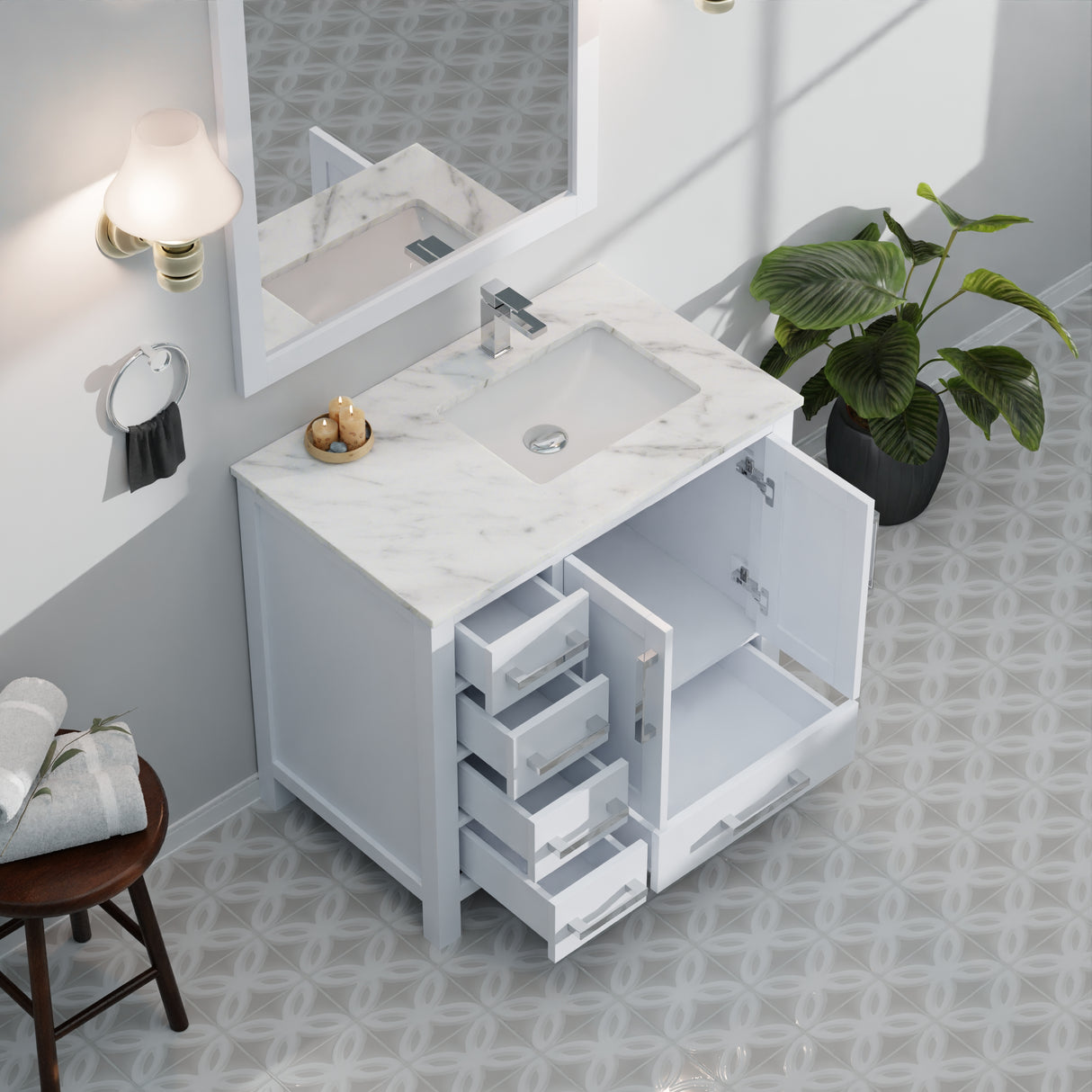 Jacques 36 in. W x 22 in. D Right Offset White Bath Vanity