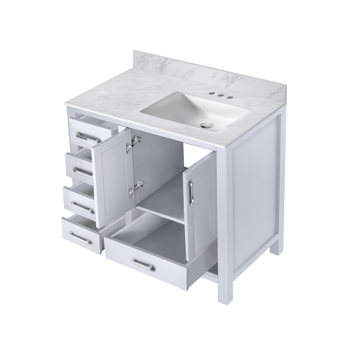 Jacques 30 in. Right Freestanding Bathroom Vanity with White Carrara Marble Top, White Square Sink