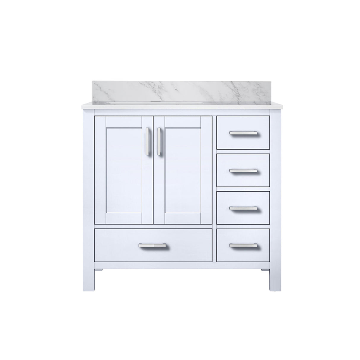 Jacques Navy 30 in. Left Freestanding Bathroom Vanity with White Carrara Marble Top, White Square Sink