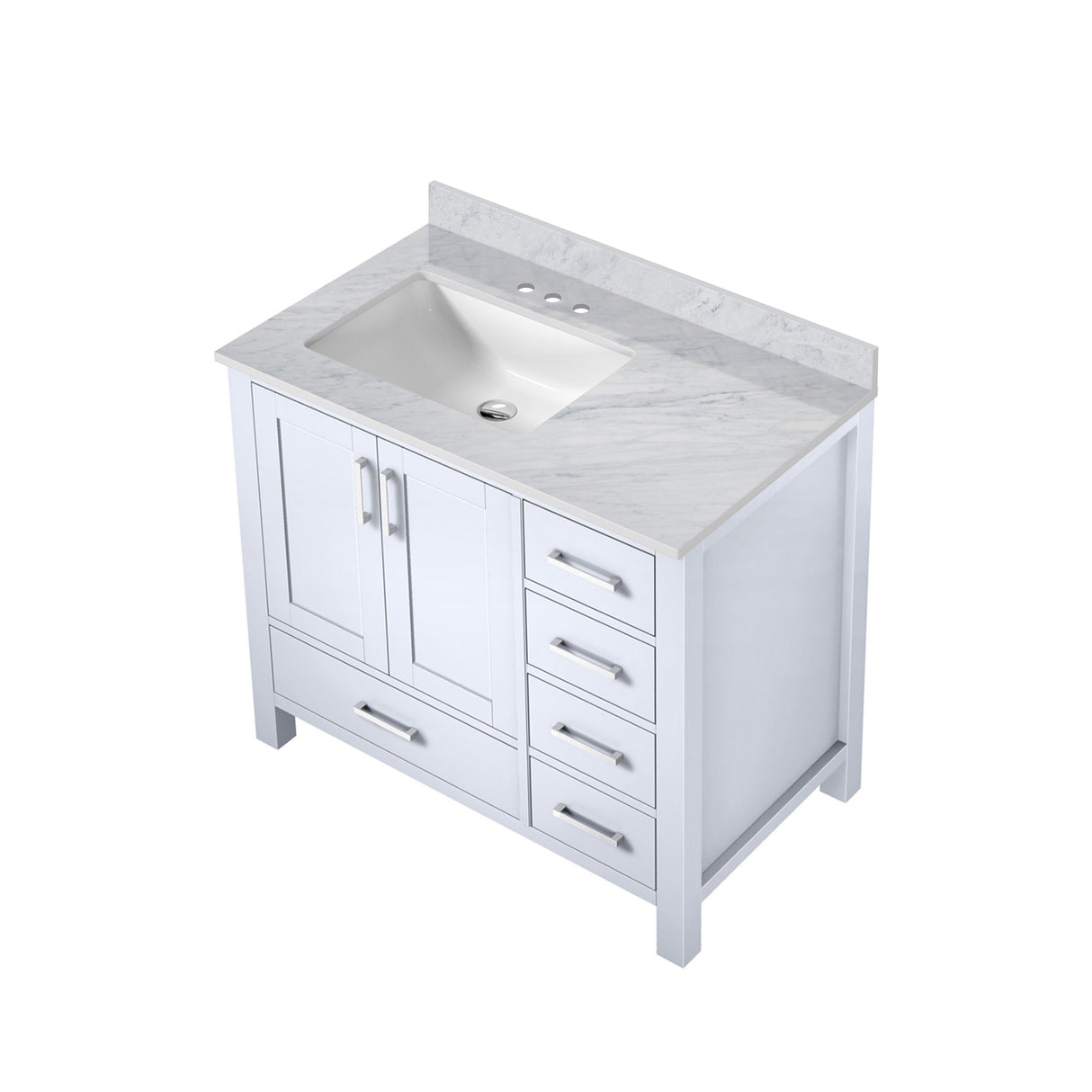 Jacques Navy 30 in. Left Freestanding Bathroom Vanity with White Carrara Marble Top, White Square Sink
