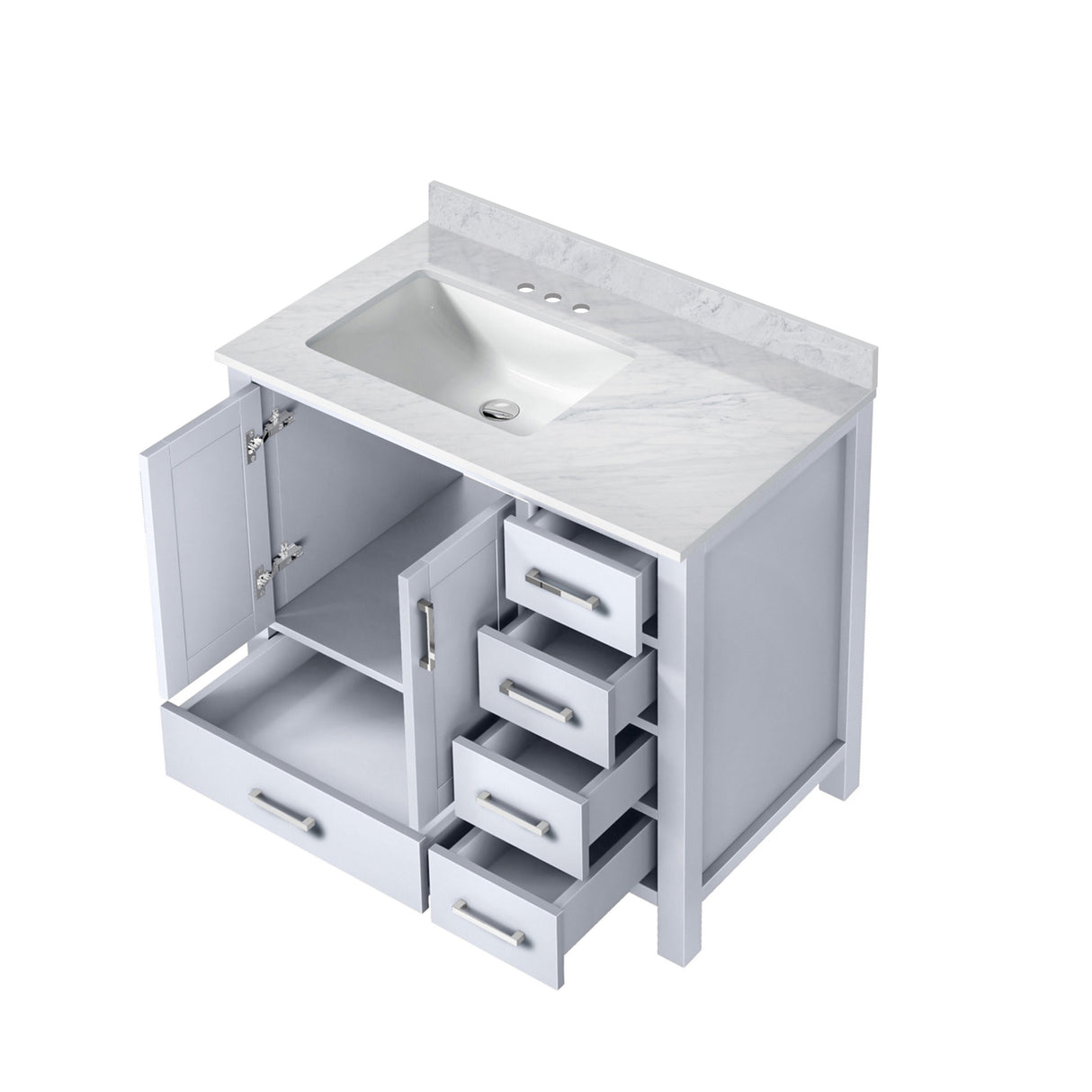 Jacques Navy 30 in. Left Freestanding Bathroom Vanity with White Carrara Marble Top, White Square Sink