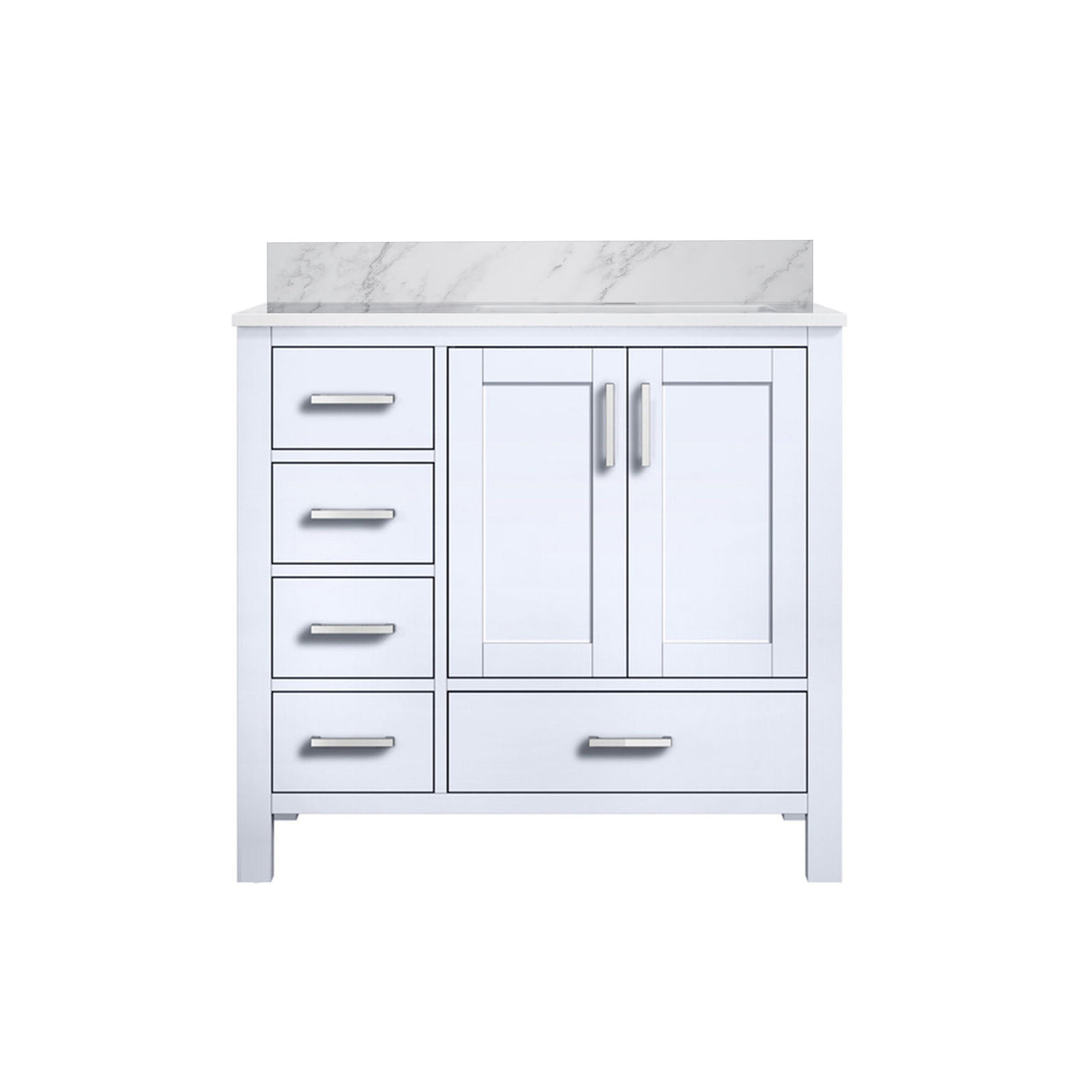 Jacques 30 in. Right Freestanding Bathroom Vanity with White Carrara Marble Top, White Square Sink