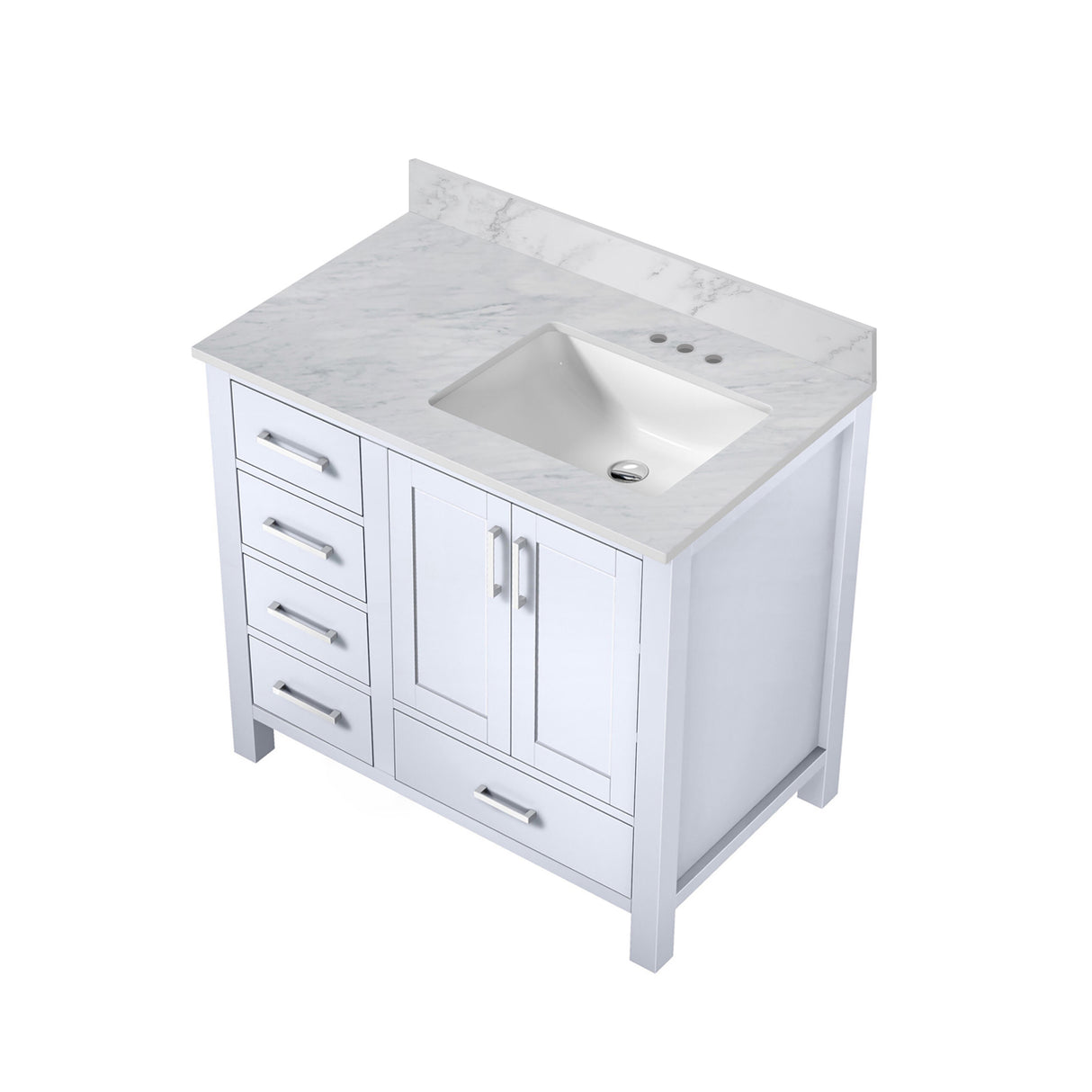 Jacques 30 in. Right Freestanding Bathroom Vanity with White Carrara Marble Top, White Square Sink