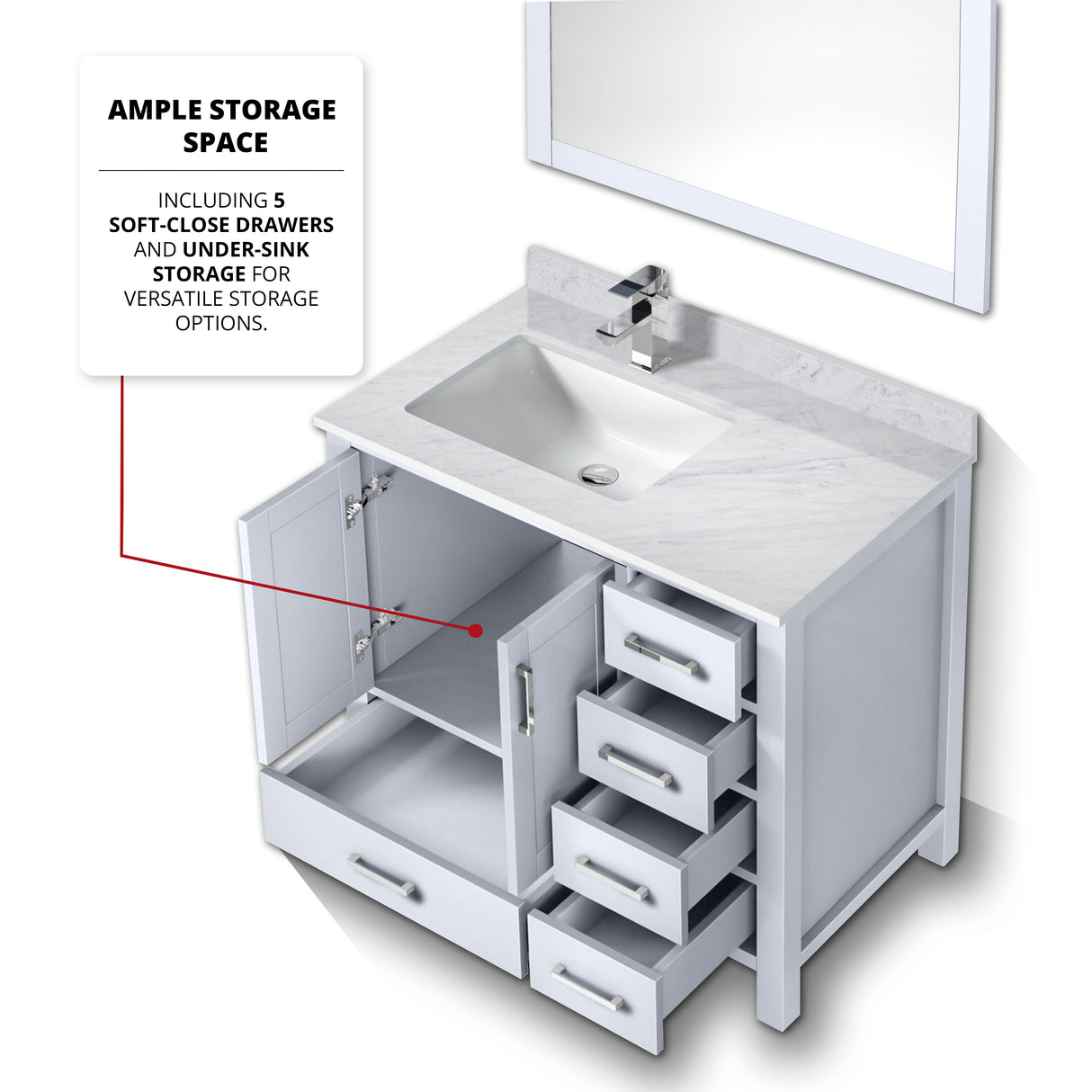 Jacques Navy 30 in. Left Freestanding Bathroom Vanity with White Carrara Marble Top, White Square Sink