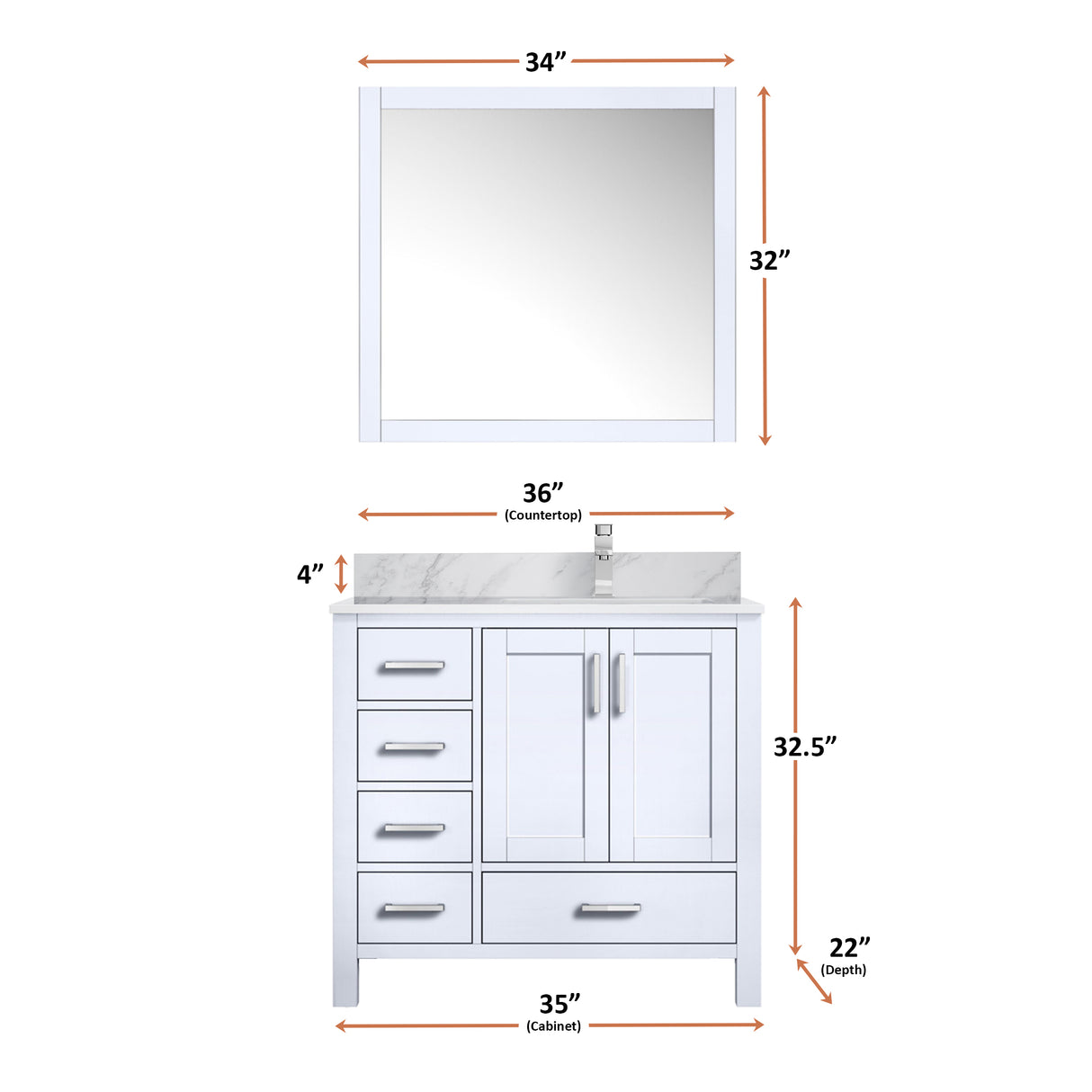 Jacques 30 in. Right Freestanding Bathroom Vanity with White Carrara Marble Top, White Square Sink
