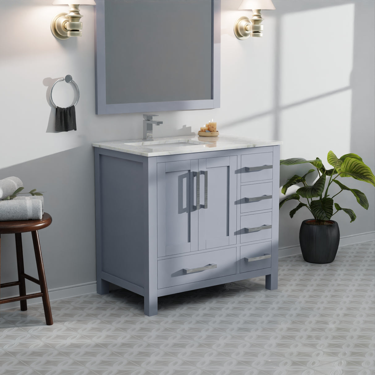 Jacques 36 in. W x 22 in. D Left Offset Dark Grey Bath Vanity