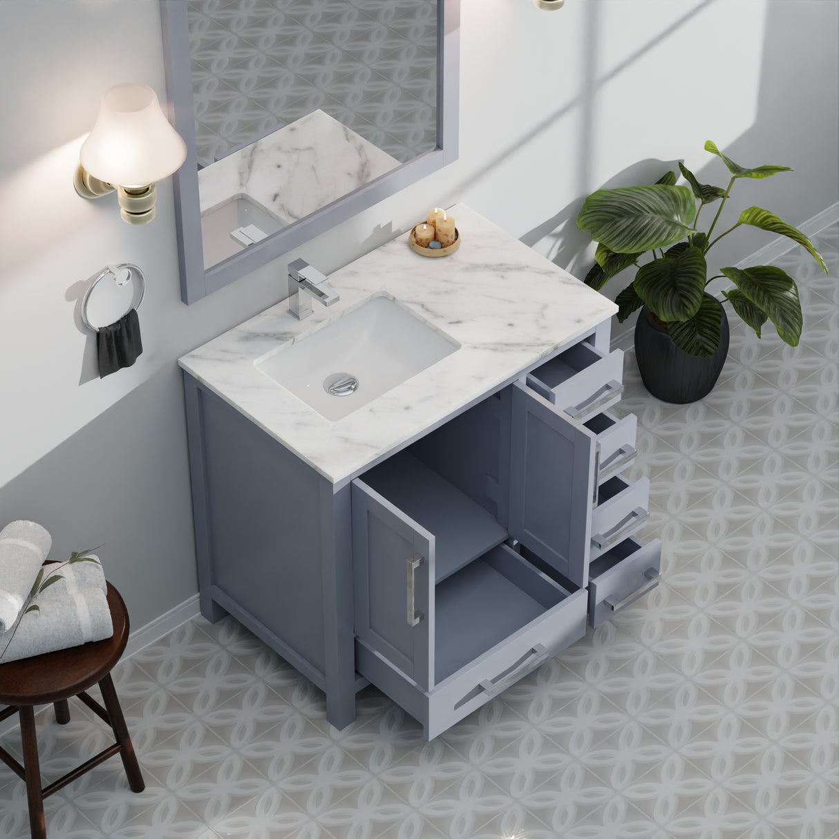 Jacques 36 in. W x 22 in. D Left Offset Dark Grey Bath Vanity