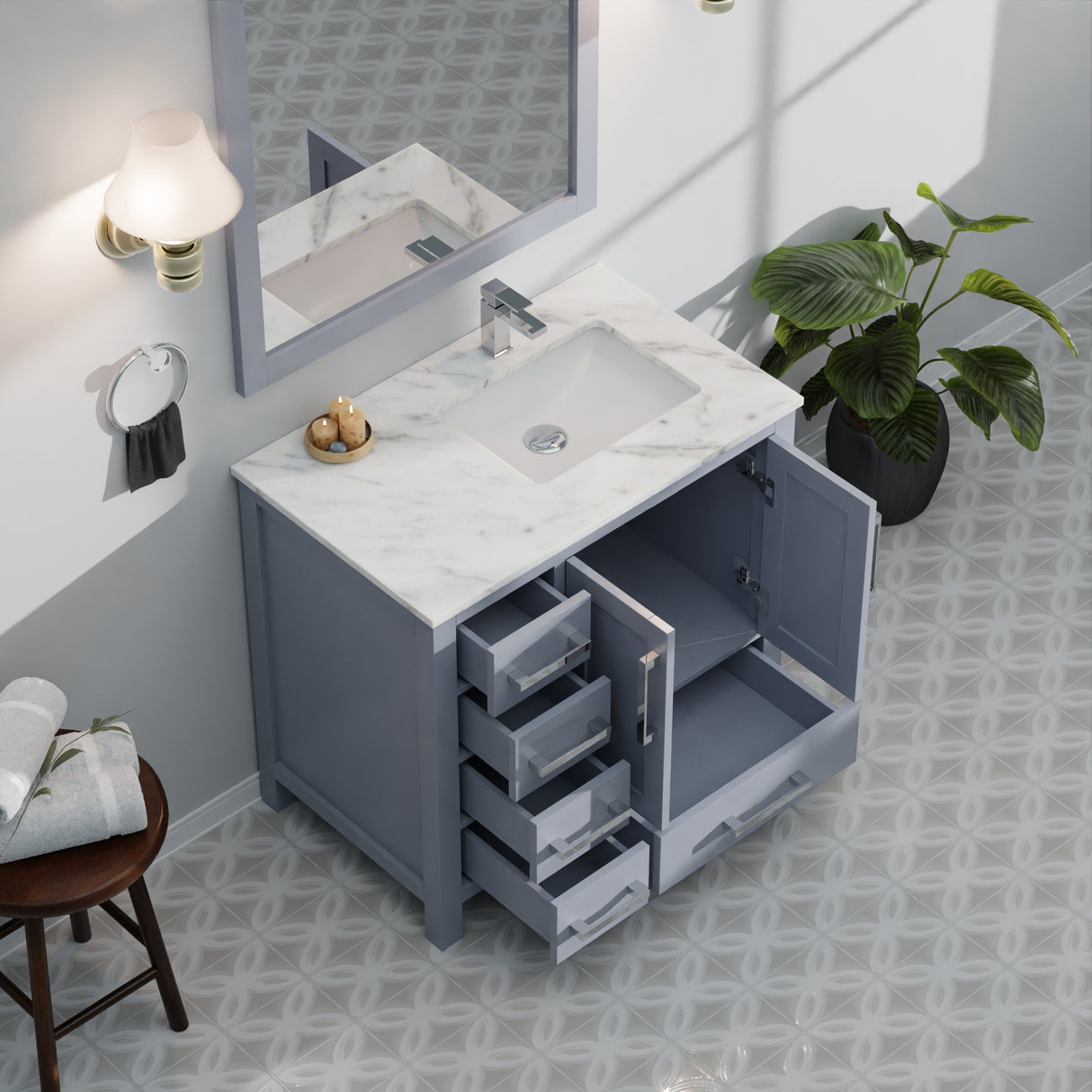 Jacques 36 in. W x 22 in. D Right Offset Dark Grey Bath Vanity