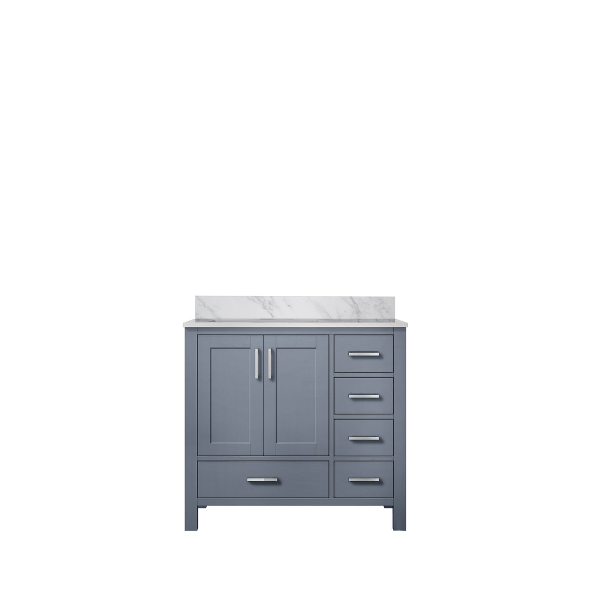 Jacques Navy 30 in. Left Freestanding Bathroom Vanity with White Carrara Marble Top, White Square Sink