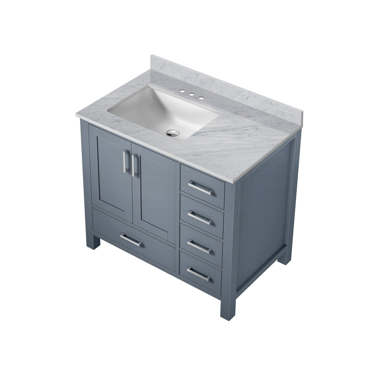 Jacques Navy 30 in. Left Freestanding Bathroom Vanity with White Carrara Marble Top, White Square Sink