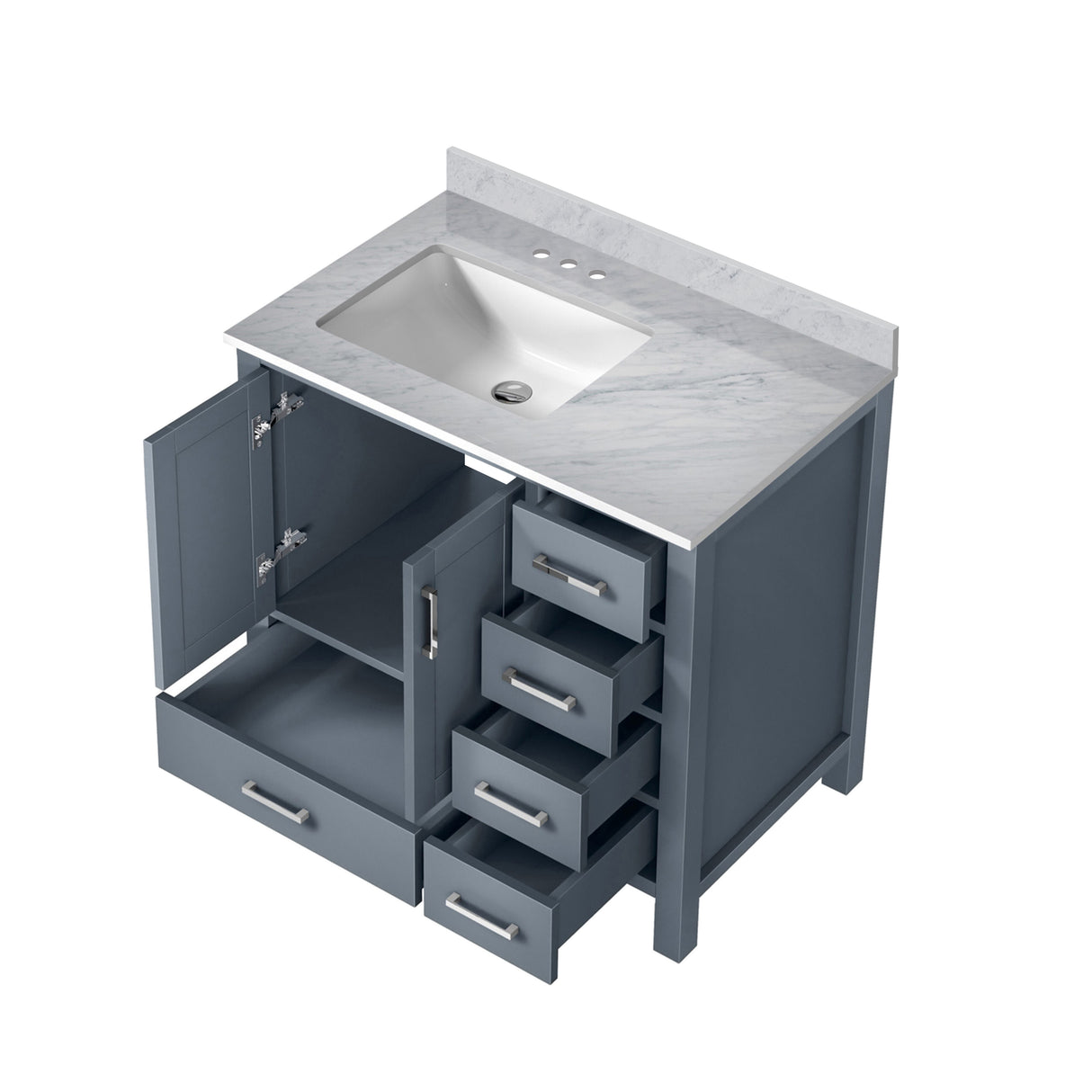 Jacques Navy 30 in. Left Freestanding Bathroom Vanity with White Carrara Marble Top, White Square Sink