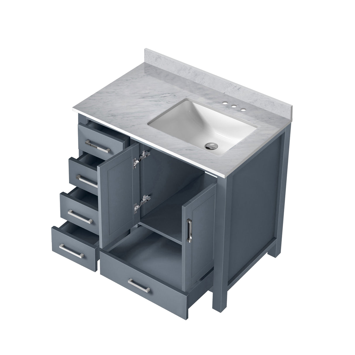 Jacques 30 in. Right Freestanding Bathroom Vanity with White Carrara Marble Top, White Square Sink