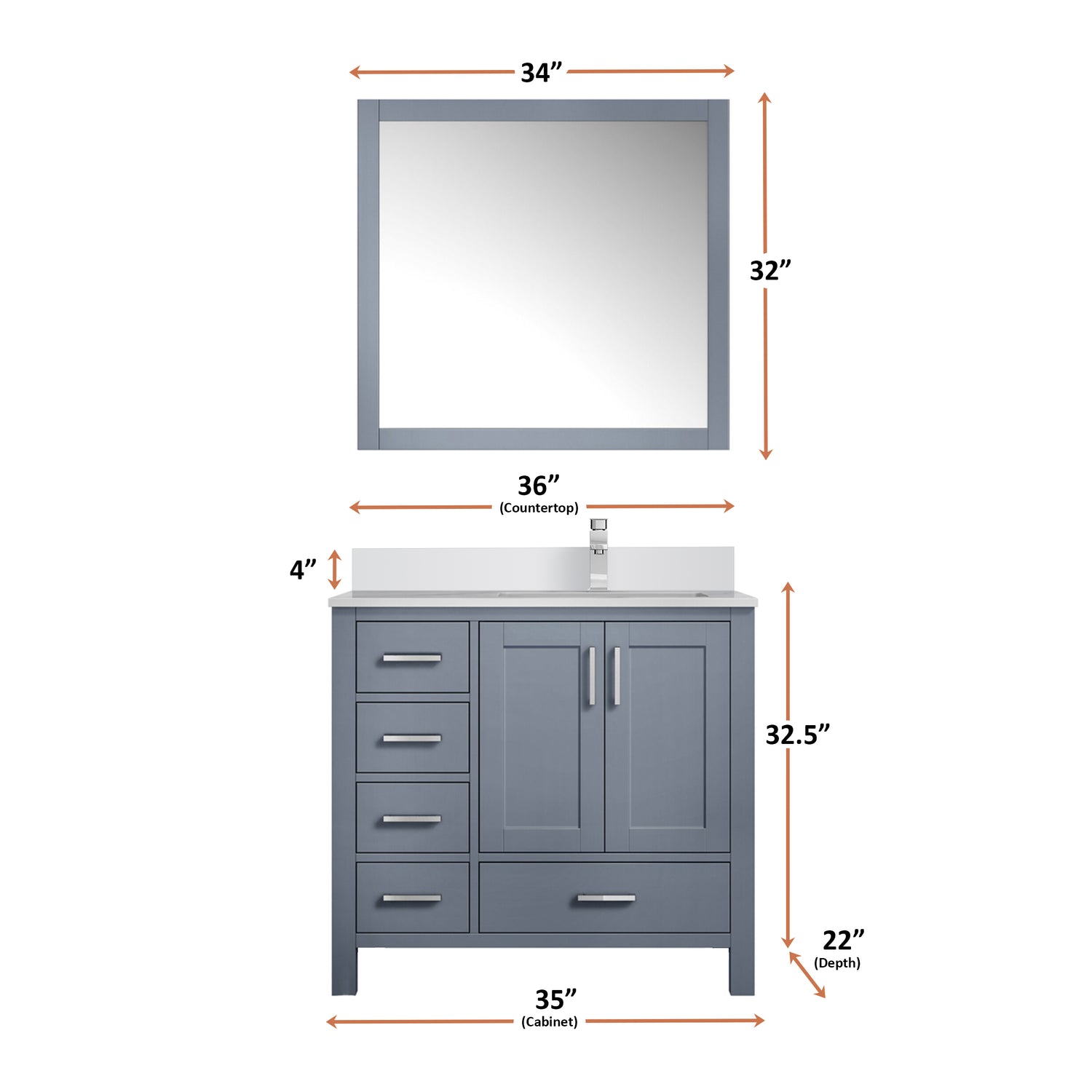 Jacques 30 in. Right Freestanding Bathroom Vanity with White Quartz Top, White Square Sink