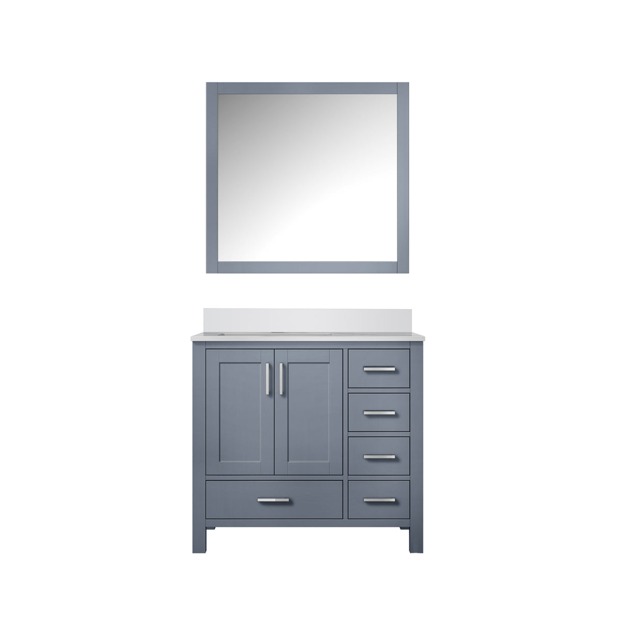 Jacques 36" Dark Grey Single Vanity, White Quartz Top, White Square Sink and 34" Mirror - Left Version