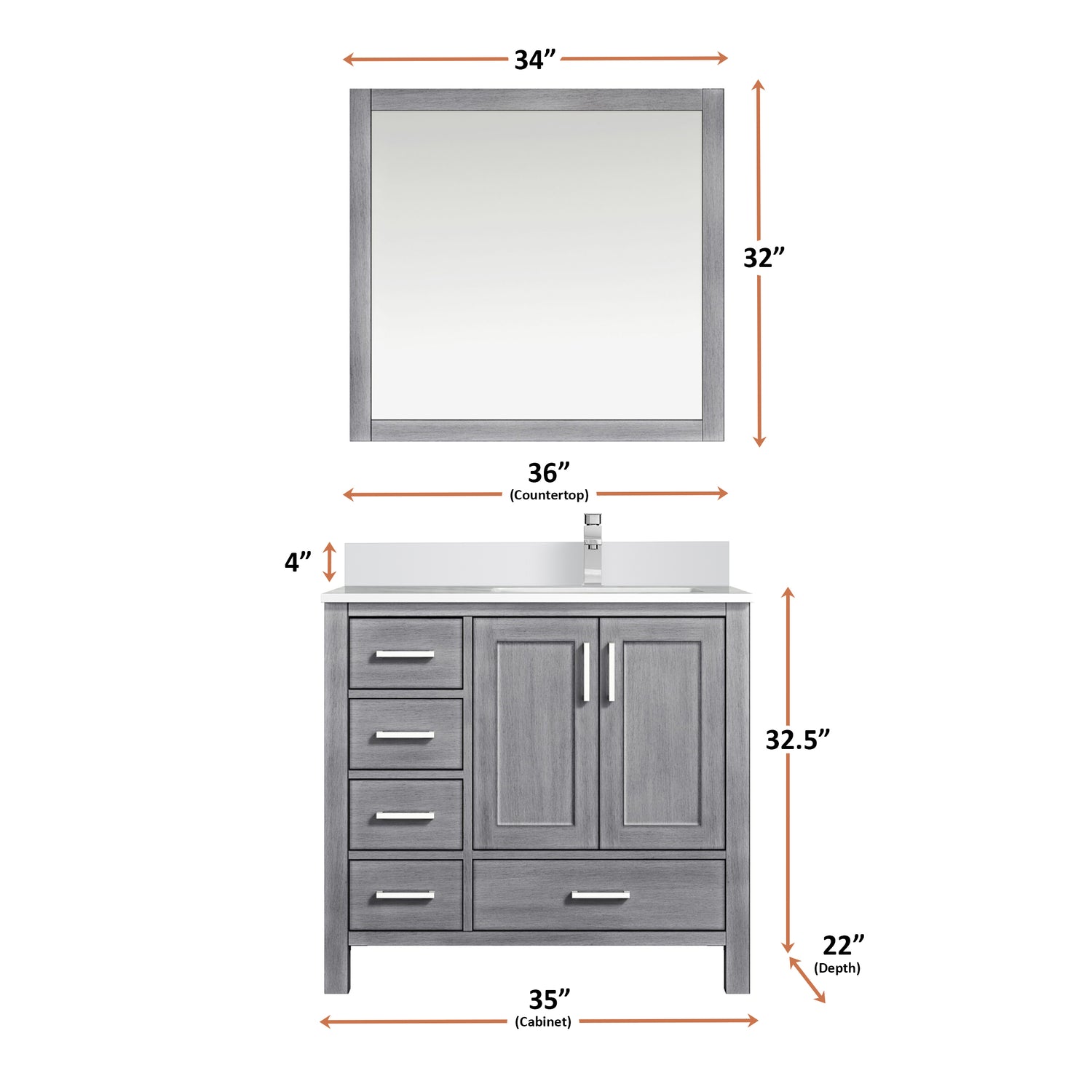Jacques 30 in. Right Freestanding Bathroom Vanity with White Quartz Top, White Square Sink