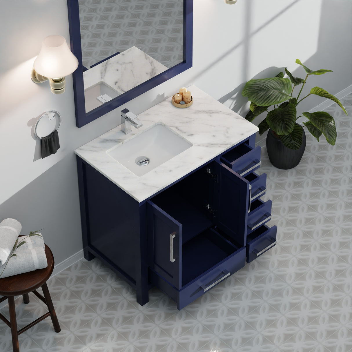 Jacques 36 in. W x 22 in. D Left Offset Navy Blue Bath Vanity
