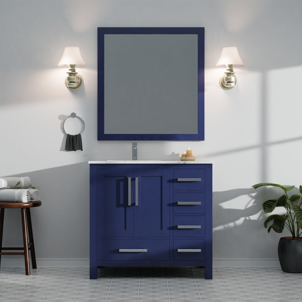 Jacques 36 in. W x 22 in. D Left Offset Navy Blue Bath Vanity