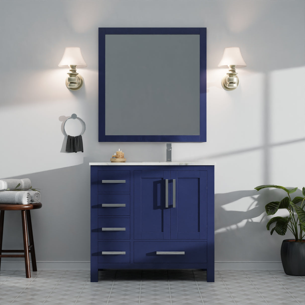 Jacques 36 in. W x 22 in. D Right Offset Navy Blue Bath Vanity