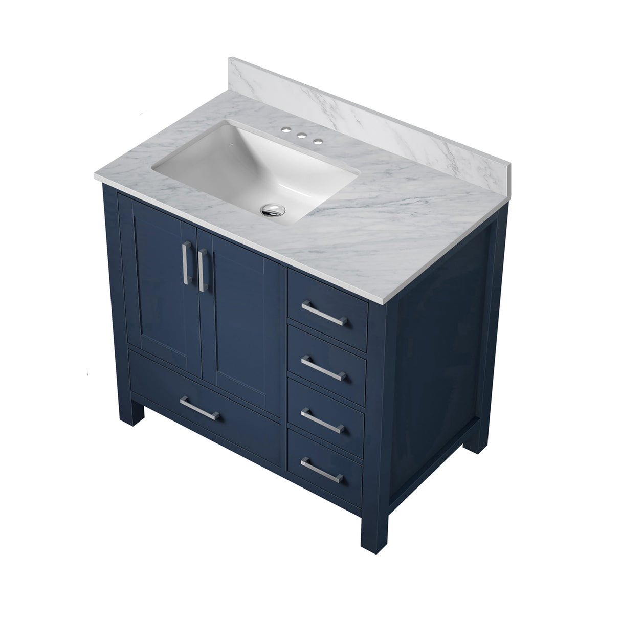 Jacques Navy 30 in. Left Freestanding Bathroom Vanity with White Carrara Marble Top, White Square Sink