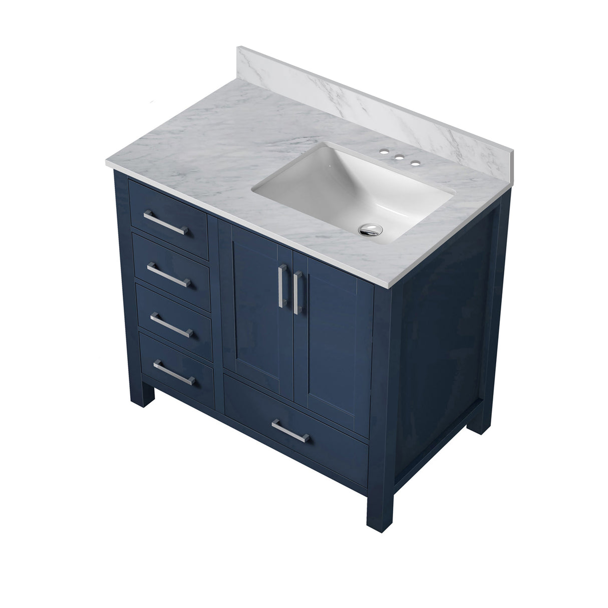 Jacques 30 in. Right Freestanding Bathroom Vanity with White Carrara Marble Top, White Square Sink
