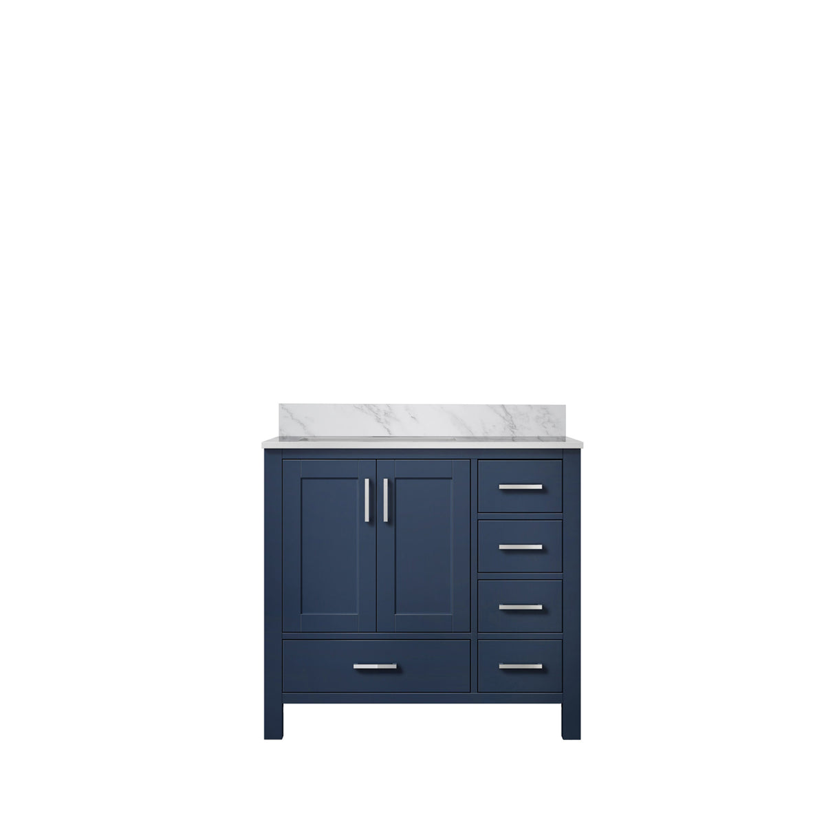 Jacques Navy 30 in. Left Freestanding Bathroom Vanity with White Carrara Marble Top, White Square Sink