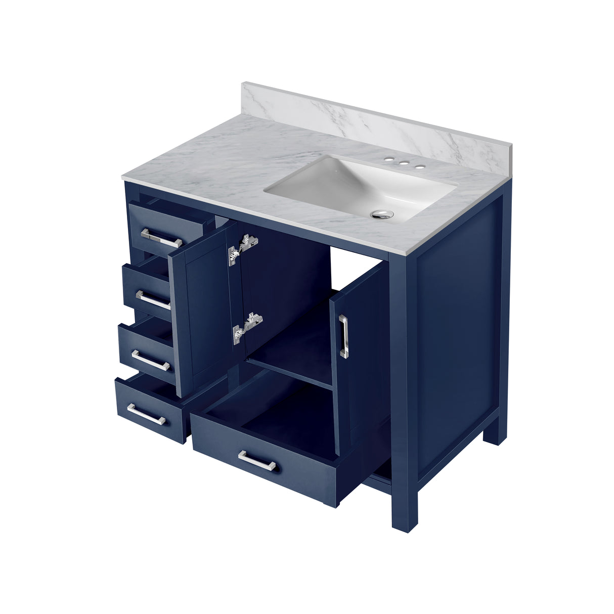 Jacques 30 in. Right Freestanding Bathroom Vanity with White Carrara Marble Top, White Square Sink