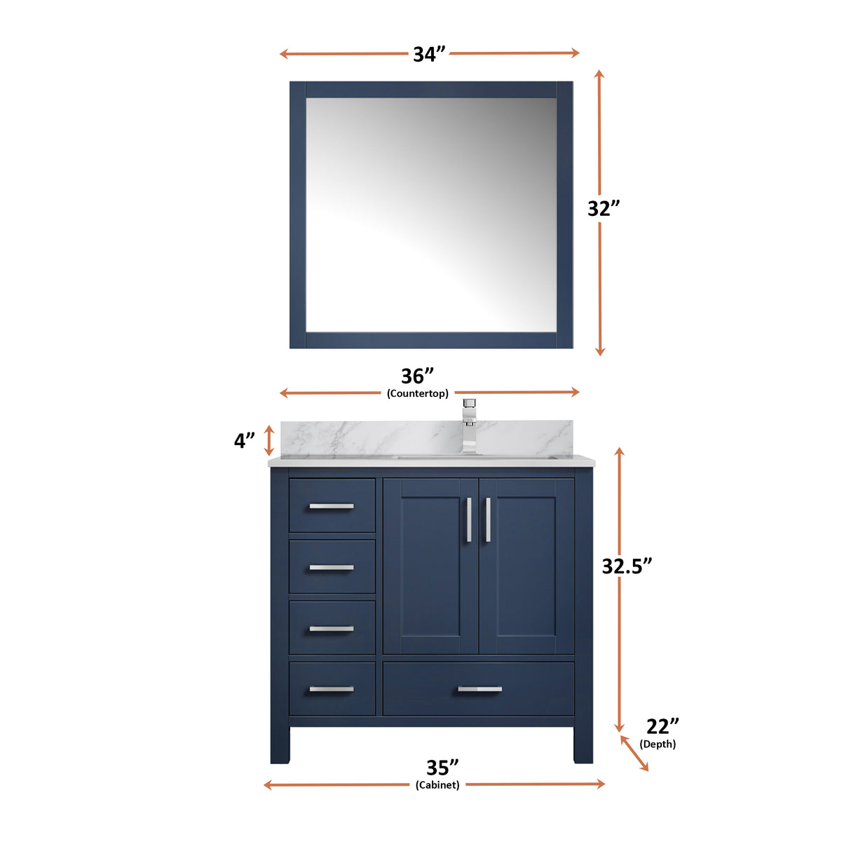 Jacques 30 in. Right Freestanding Bathroom Vanity with White Carrara Marble Top, White Square Sink