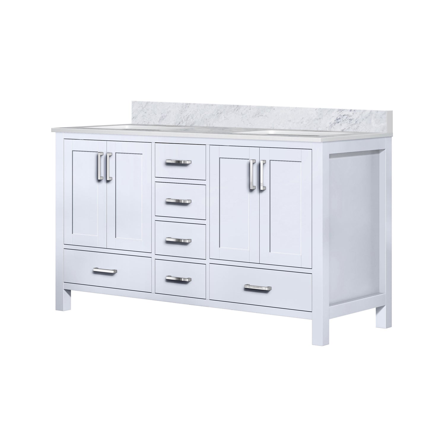 Jacques 60 in. Freestanding Bathroom Vanity with White Carrara Marble Top, White Square Sink