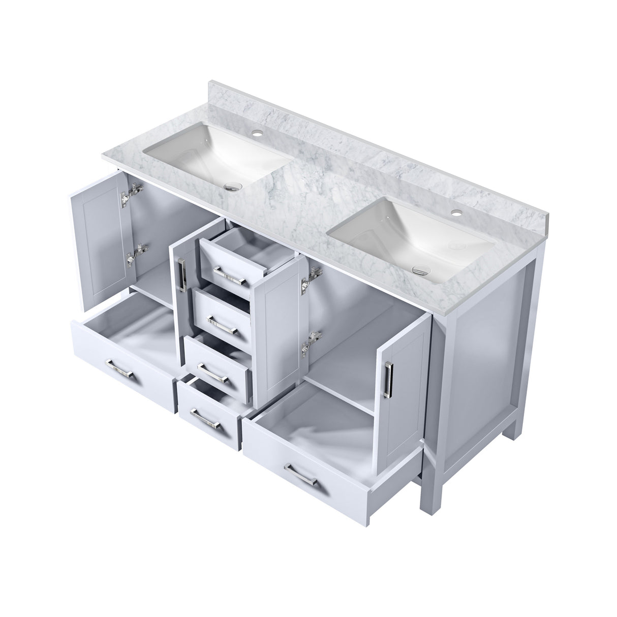 Jacques 60 in. Freestanding Bathroom Vanity with White Carrara Marble Top, White Square Sink