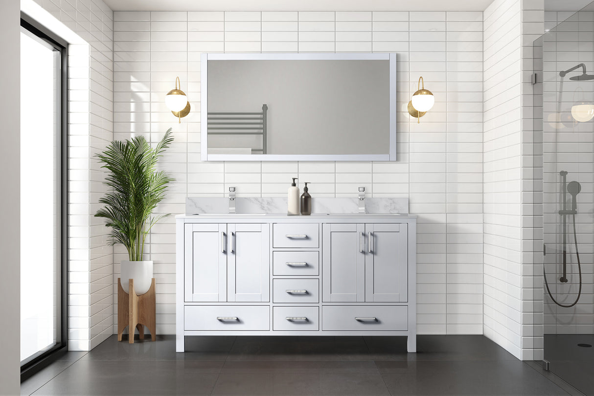 Jacques 60 in. Freestanding Bathroom Vanity with White Carrara Marble Top, White Square Sink
