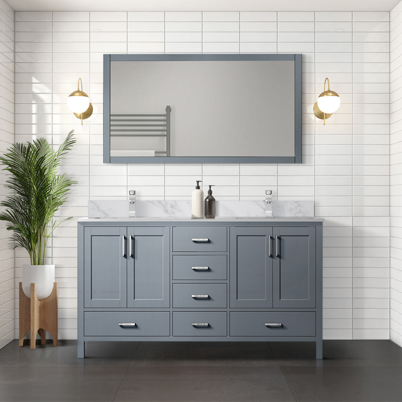 Jacques 60 in. Freestanding Bathroom Vanity with White Carrara Marble Top, White Square Sink
