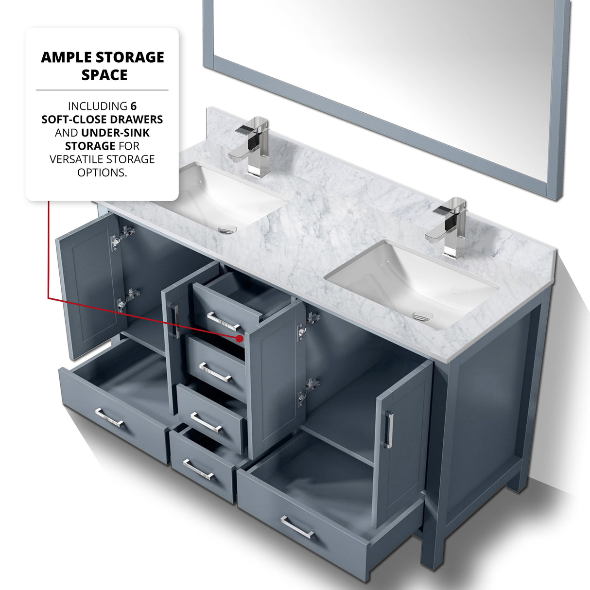 Jacques 60 in. Freestanding Bathroom Vanity with White Carrara Marble Top, White Square Sink